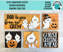 Load image into Gallery viewer, Cute Ghost Interchangeable Leaning Sign File SVG, Glowforge Tiered Tray, Halloween, Boo, Trick or Treat, LuckyHeartDesignsCo
