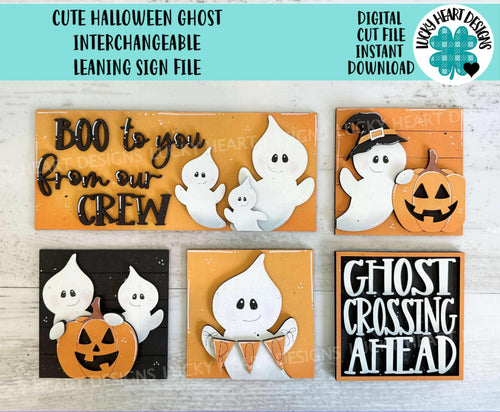 Cute Ghost Interchangeable Leaning Sign File SVG, Glowforge Tiered Tray, Halloween, Boo, Trick or Treat, LuckyHeartDesignsCo