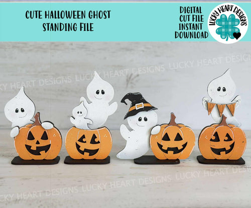 Cute Halloween Ghost Standing File SVG, Witch, Jack-o-lantern, Boo, Trick Or Treat Tiered Tray Glowforge, LuckyHeartDesignsCo