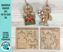 Load image into Gallery viewer, Gingerbread Christmas Ornament Kids Pop Out Craft File SVG, Gift, Build Your Own, Winter, Holiday, Glowforge, LuckyHeartDesignsCo
