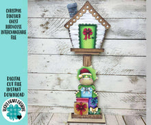 Load image into Gallery viewer, Christmas Dinosaur Birdhouse Interchangeable File SVG, Presents Triceratops, Santa, Holiday Shapes, Glowforge, Laser, LuckyHeartDesignsCo
