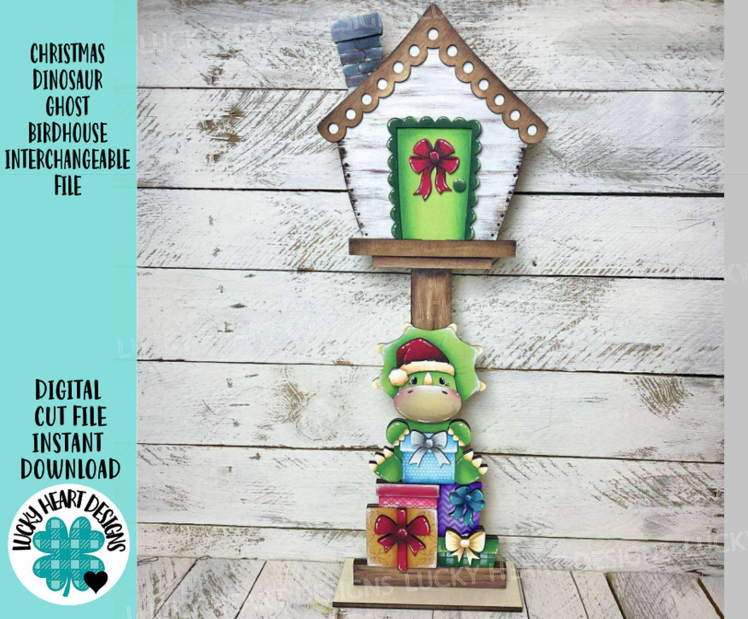 Christmas Dinosaur Birdhouse Interchangeable File SVG, Presents Triceratops, Santa, Holiday Shapes, Glowforge, Laser, LuckyHeartDesignsCo