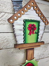 Load image into Gallery viewer, Christmas Dinosaur Birdhouse Interchangeable File SVG, Presents Triceratops, Santa, Holiday Shapes, Glowforge, Laser, LuckyHeartDesignsCo
