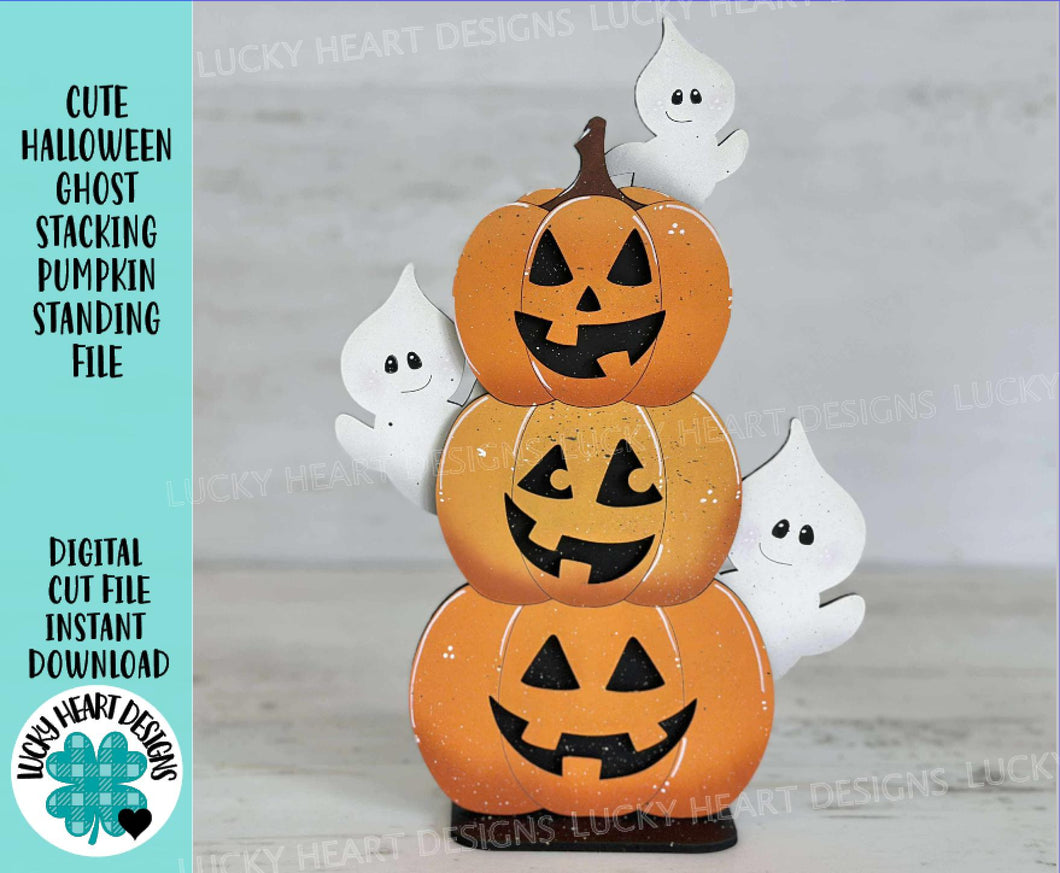 Cute Halloween Ghost Stacking Pumpkin Standing File SVG, Jack-o-lantern, Trick Or Treat Tiered Tray Glowforge, LuckyHeartDesignsCo