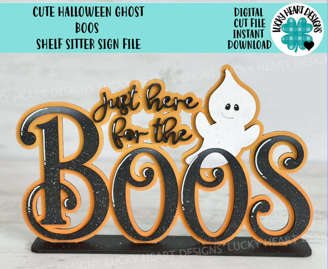 Cute Halloween Ghost Boos Shelf Sitter File SVG, Jack-o-lantern, Trick Or Treat Tiered Tray Glowforge, LuckyHeartDesignsCo