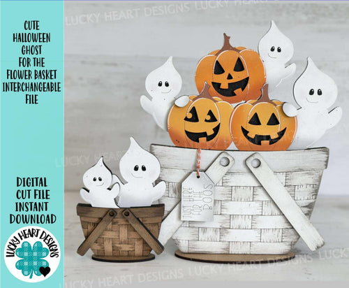 Cute Halloween Ghost For The Flower Basket Interchangeable File SVG, TINY, Jack-O-Lantern Pumpkins, Glowforge, LuckyHeartDesignsCo
