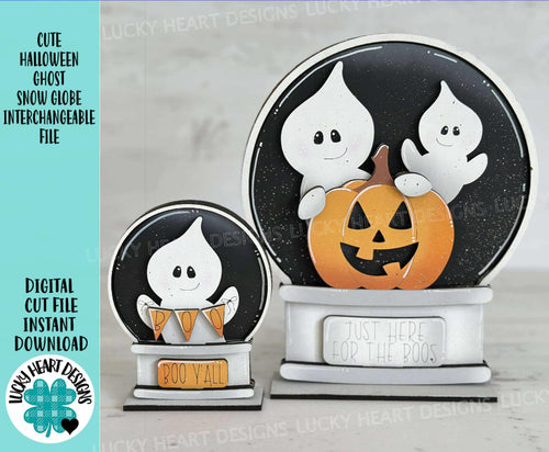 Cute Halloween Ghost Snow Globe Interchangeable File SVG, TINY Glowforge, Pumpkin Fall, Trick Or Treat, Tiered Tray LuckyHeartDesignsCo