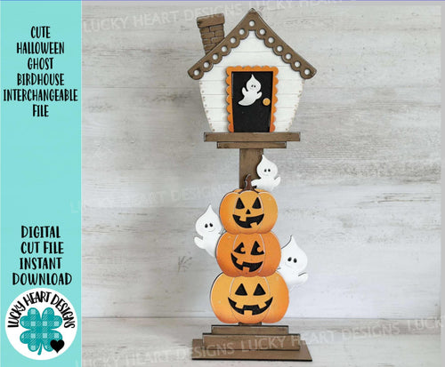 Cute Halloween Ghost Birdhouse Interchangeable File SVG, Glowforge, Pumpkin Trick or Treat, Seasonal, Holiday Shapes, LuckyHeartDesignsCo