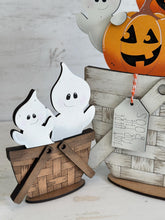 Load image into Gallery viewer, Cute Halloween Ghost For The Flower Basket Interchangeable File SVG, TINY, Jack-O-Lantern Pumpkins, Glowforge, LuckyHeartDesignsCo
