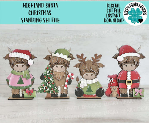 Highland Santa Christmas Standing Set File SVG, Elf, Sweater, Cow, Holiday, Tree, Ornament, Farm, Tiered Tray Glowforge, LuckyHeartDesignsCo
