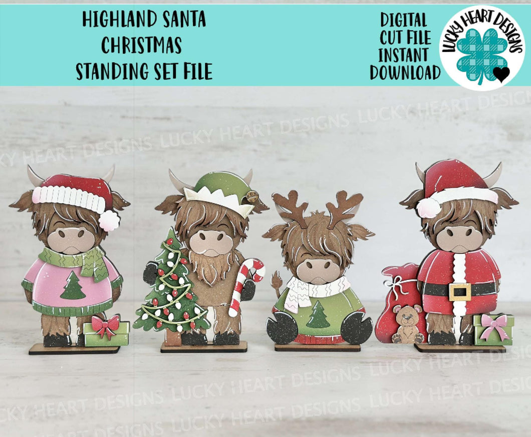 Highland Santa Christmas Standing Set File SVG, Elf, Sweater, Cow, Holiday, Tree, Ornament, Farm, Tiered Tray Glowforge, LuckyHeartDesignsCo