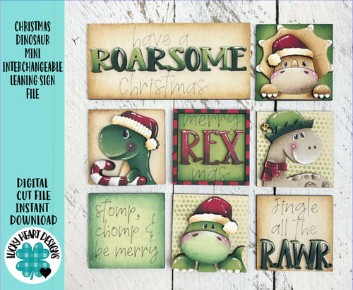 Christmas Dinosaur MINI Interchangeable Leaning Sign File SVG, Triceratops, Rudolph, Santa, Elf, Tiered Tray Glowforge, LuckyHeartDesignsCo