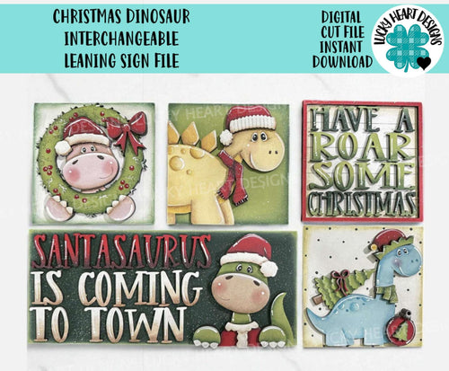 Christmas Dinosaur Interchangeable Leaning Sign File SVG, Dino, Brachiosaurus, T-rex Tree, Cute, Glowforge, Santa, LuckyHeartDesignsCO