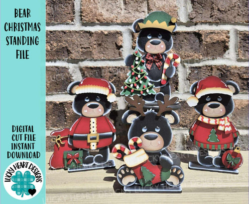 Bear Christmas Standing Set File SVG, Elf, Sweater, Santa, Holiday, Tree, Ornament, Farm, Tiered Tray Glowforge, LuckyHeartDesignsCo