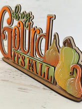 Load image into Gallery viewer, Oh My Gourd Fall Shelf Sitter Standing Fall Sign File SVG, Fall Glowforge, Leaves, Pumpkin, Shelf Sitter, Thanksgiving, LuckyHeartDesignsCo
