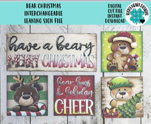 Load image into Gallery viewer, Bear Christmas Interchangeable Leaning Sign File SVG, Reindeer, Santa, Candy Cane, Tree, Cute, Glowforge, Santa, LuckyHeartDesignsCO
