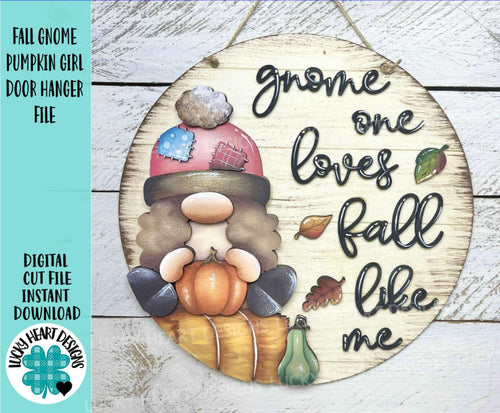 Fall Gnome Pumpkin Girl Door Hanger File SVG, Scarecrow, Leaves, Pumpkin, Leaf, Autumn, Decor Glowforge, LuckyHeartDesignsCo