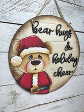Load image into Gallery viewer, Bear Christmas Door Hanger File SVG, Glowforge, Laser, Santa, Holiday Sign, Decor, Tree, Bow, LuckyHeartDesignsCo
