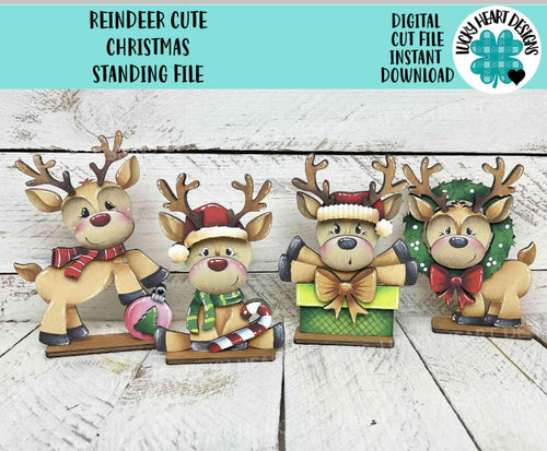 Reindeer Cute Christmas Standing Sign File SVG, Santa, Wreath, Candy Cane, Prenet, Rudolph, Centerpiece glowforge LuckyHeartDesignsCo
