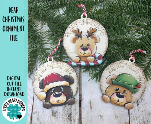 Bear Christmas Ornament File SVG, Glowforge, Santa, Elf, Reindeer, Rudolph, Cute, Baby, Kids, LuckyHeartDesignsCo
