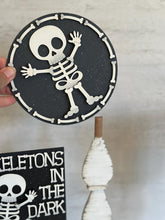 Load image into Gallery viewer, Halloween Pedestal Spindle Slide On Seasonal Set Interchangeable File SVG, Home Sign, Skeleton Glowforge, LuckyHeartDesignsCo

