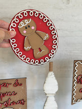 Load image into Gallery viewer, Gingerbread Pedestal Spindle Slide On Seasonal Set Interchangeable File SVG, Home Sign Christmas Bakery Cookie Glowforge LuckyHeartDesignsCo
