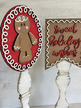 Load image into Gallery viewer, Gingerbread Pedestal Spindle Slide On Seasonal Set Interchangeable File SVG, Home Sign Christmas Bakery Cookie Glowforge LuckyHeartDesignsCo
