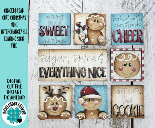 Gingerbread Cute Christmas MINI Interchangeable Leaning Sign File SVG, Rudolph, Reindeer Cookie Santa Tiered Glowforge LuckyHeartDesignsCo
