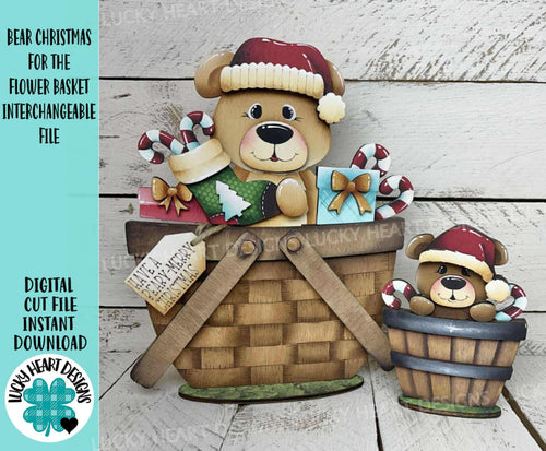 Bear Christmas For The Flower Basket Interchangeable File SVG, TINY Santa Candy Cane Presents Tiered Tray, Glowforge, LuckyHeartDesignsCo