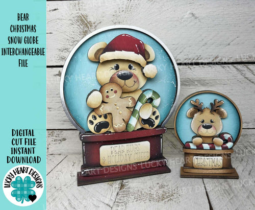 Bear Christmas Snow Globe Interchangeable File SVG, TINY, Teddy, Reindeer, Rudolph, Glowforge, Santa, Tiered Tray LuckyHeartDesignsCo