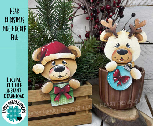 Bear Christmas Mug Hugger File SVG, Glowforge Tiered Tray, Santa, Rudolph, Reindeer, Teddy, Tray Decor, Holiday, Topper, LuckyHeartDesignsCo