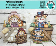 Load image into Gallery viewer, Scarecrow Pair Fall For The Flower Basket Interchangeable File SVG, TINY Leaves Pumpkin Farm, Tiered Tray, Glowforge, LuckyHeartDesignsCo
