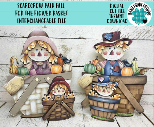 Scarecrow Pair Fall For The Flower Basket Interchangeable File SVG, TINY Leaves Pumpkin Farm, Tiered Tray, Glowforge, LuckyHeartDesignsCo