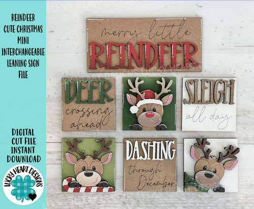 Reindeer Cute Christmas MINI Interchangeable Leaning Sign File SVG, Santa, Rudolph, Deer, Tree, Tiered Tray Glowforge, LuckyHeartDesignsCo