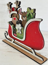 Load image into Gallery viewer, Reindeer Cute Christmas Sleigh Standing File SVG, Santa, Rudolph, Elf, Present, Tiered Tray Glowforge, LuckyHeartDesignsCo
