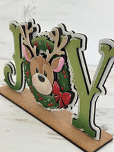 Load image into Gallery viewer, Reindeer Cute Joy Shelf Sitter Standing Sign File SVG, Santa, Mantle decor Christmas, Rudolph Centerpiece, glowforge, LuckyHeartDesignsCo
