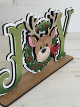 Load image into Gallery viewer, Reindeer Cute Joy Shelf Sitter Standing Sign File SVG, Santa, Mantle decor Christmas, Rudolph Centerpiece, glowforge, LuckyHeartDesignsCo
