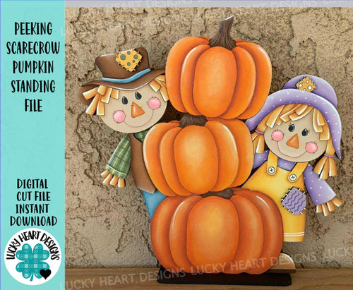 Peeking Scarecrow Pumpkin Standing File SVG, Glowforge, Patch, Farm, Girl, Boy, Autumn, Gourd, Decor, Tiered Tray, LuckyHeartDesignsCo