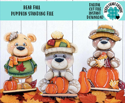Bear Fall Pumpkin Standing File SVG, Leaves, Autumn, Farm, Sweater Weather, Tiered Tray Glowforge, LuckyHeartDesignsCo