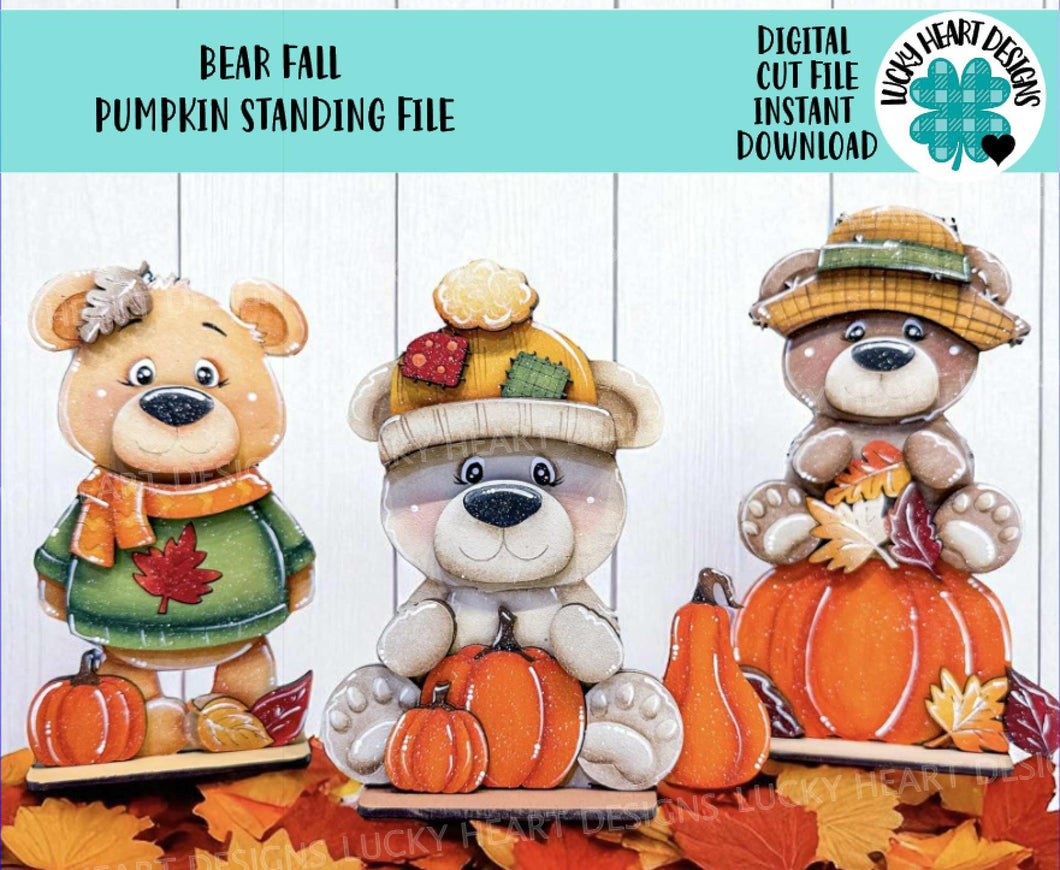 Bear Fall Pumpkin Standing File SVG, Leaves, Autumn, Farm, Sweater Weather, Tiered Tray Glowforge, LuckyHeartDesignsCo