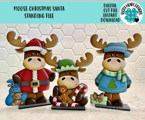 Moose Christmas Santa Standing Sign File SVG, Elf Reindeer Sweater Weather Rudolph Mantle decor, Centerpiece, glowforge, LuckyHeartDesignsCo