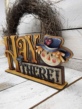 Load image into Gallery viewer, Hay There Scarecrow Shelf Sitter Standing File SVG, Glowforge Pumpkin Farm Girl, Boy, Autumn, Gourd, Decor, Tiered Tray, LuckyHeartDesignsCo
