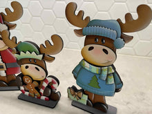 Load image into Gallery viewer, Moose Christmas Santa Standing Sign File SVG, Elf Reindeer Sweater Weather Rudolph Mantle decor, Centerpiece, glowforge, LuckyHeartDesignsCo
