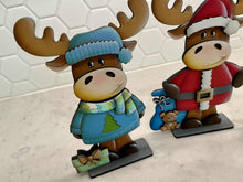 Load image into Gallery viewer, Moose Christmas Santa Standing Sign File SVG, Elf Reindeer Sweater Weather Rudolph Mantle decor, Centerpiece, glowforge, LuckyHeartDesignsCo
