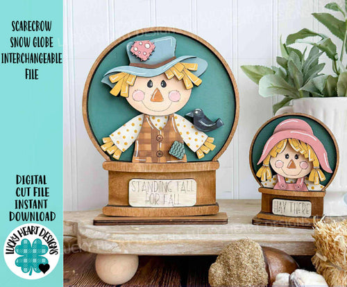 Scarecrow Fall Snow Globe Interchangeable File SVG, TINY Glowforge, Farm, Pumpkin, Crow, Autumn, Leaf, Leaves, LuckyHeartDesignsCo