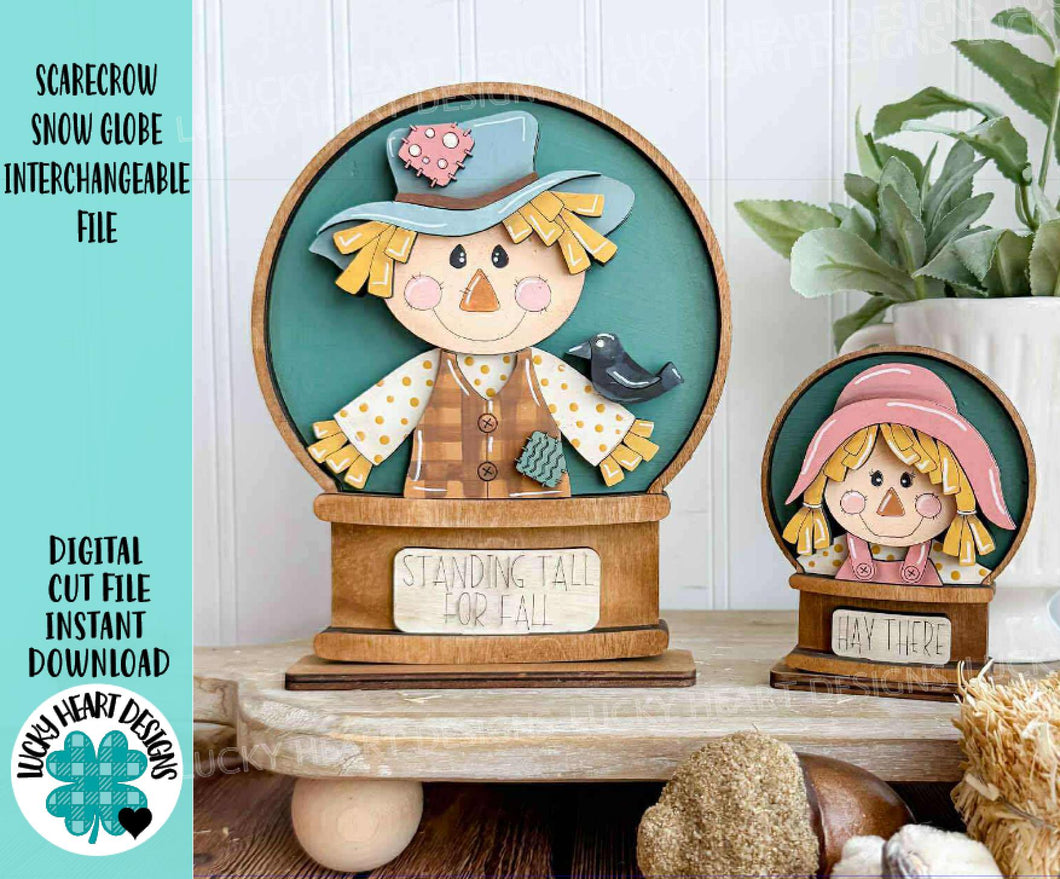 Scarecrow Fall Snow Globe Interchangeable File SVG, TINY Glowforge, Farm, Pumpkin, Crow, Autumn, Leaf, Leaves, LuckyHeartDesignsCo