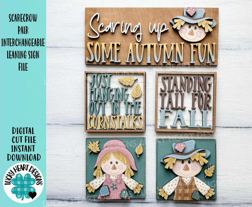 Scarecrow Pair Fall Interchangeable Leaning Sign File SVG, Glowforge, Farm, Cute, Pumpkin, Leaves, Leaf, Autumn, LuckyHeartDesignsCo