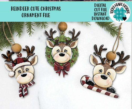 Reindeer Cute Christmas Ornament File SVG, Santa Elf Candy Cane Rudolph, Presents Tiered Tray, Glowforge, LuckyHeartDesignsCo
