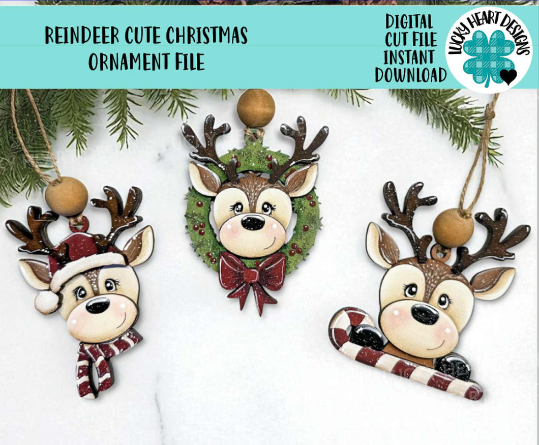 Reindeer Cute Christmas Ornament File SVG, Santa Elf Candy Cane Rudolph, Presents Tiered Tray, Glowforge, LuckyHeartDesignsCo