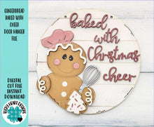 Load image into Gallery viewer, Gingerbread Baked With Door Hanger File SVG, Glowforge Christmas, Holiday, Cookie, Chef, Man, Men, Santa, LuckyHeartDesignsCo
